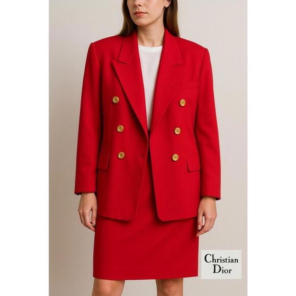 Jackets & Blazers - Christian Dior Red Blazer & Skirt Suit 100% Pure Wool Women’s Sz 6 Vtg Old Money